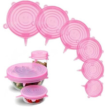 Lot de 6 couvercles extensibles en silicone – Réutilisables, hermétiques et étanches, pour bols et récipients (rose), compatibles avec les