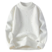 Men's Plush Round Neck Sweater Fall Winter Warm Soft Long Sleeve Pullover Fashion Knitwear Men's Sweater Men's Sweaters Lightweight(White,M)