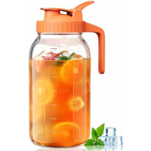 Pichet en verre de 1,9 L avec couvercle hermétique et bec verseur – Large ouverture, anti-fuite, pour jus, thé glacé, café infusé à froid,