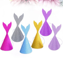 Chapeaux de fête queue de sirène avec cordes, 18 pièces, papier pailleté, couleurs assorties, pour décorations de fête d'anniversaire
