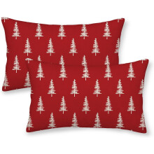 Weihnachtskissenbezüge, 30 x 50 cm, 2er-Pack, Leinen-Weihnachtsdeko im Landhausstil, Winterliche Kissenbezüge für Sofa/Schlafzimmer – Rot