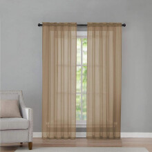 Coffee Semi Sheer Curtains 78 Inches Long for Living Room - Linen Look Bedroom Rod Pocket Voile Drapes, 39 by 78 Inch