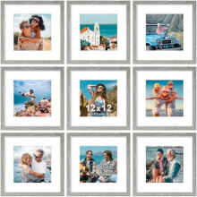 Picture Frames Set of 9 Grey Engineered Wood 12x12