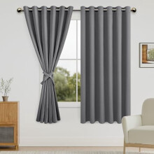 Grey Blackout Curtains 70x63 in – Thermal Insulated, Room Darkening, for Bedroom/Living Room/Dorm, with Tiebacks (2 Panels), compatible with