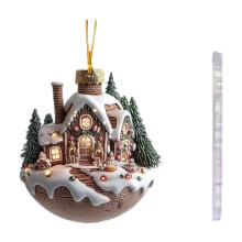 2D Acrylic Gingerbread House Ornament, Candy Pink Christmas Tree Hanging Decor, Compatible with Standard Hooks