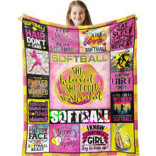 Accessoires de softball, cadeaux de fête et présents pour équipes - Couverture de softball pour filles 127 cm x 102 cm