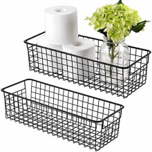 Panier de rangement en fil de fer style ferme (lot de 2) – Porte-papier toilette rustique pour salle de bain, cuisine, garde-manger, buanderie,