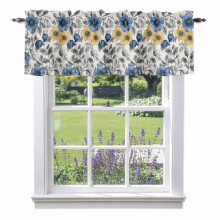 Cantonnière vintage jaune et bleue à motif floral aquarelle (54 x 18 po), passe-tringle, compatible avec les tringles à rideaux standard