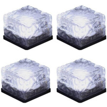 Lot de 4 lampes solaires en forme de brique - Étanche IP67, éclairage solaire extérieur pour jardin, allée, terrasse - Design glaçon en verre