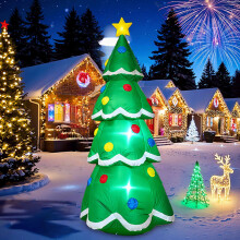 Sapin de Noël gonflable de 2,13 m avec lumières LED, étoile au sommet et cannes de Noël – Décoration extérieure/intérieure, compatible avec