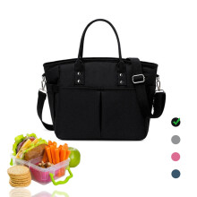 Sac à lunch réutilisable pour femme, avec bandoulière et poches latérales - Noir