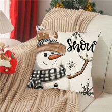 Weihnachtskissen, Weihnachtskissenbezug, kurzes Leinenkissen mit Schneemann-Motiv, bedruckt, für Sofa, Bett und Auto, Grau