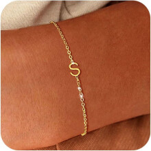 Gold Plated Letter Charm Bracelet for Women 14K Dainty