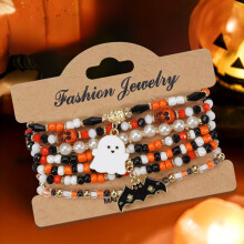 Gallickan Halloween Bracelets – Gothic Multi-Strand Beaded, Bat & Pumpkin Design, Adjustable Stackable for Teens, Compatible with Festive Party