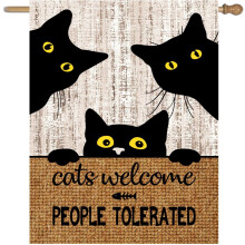 Steag de casă cu pisică neagră, 28x40, steag de grădină de Halloween cu două fețe, compatibil cu decorul exterior pentru verandă și curte,