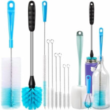 Ensemble de nettoyage de tubes et de bouteilles avec long manche, goupillon pour le lavage des bouchons de bouteilles, de carafes Ă vin et de verres