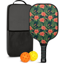 Sada pálek na pickleball s květinovými laminátovými raketami, 2 míčky a taškou – kompatibilní s hraním uvnitř i venku