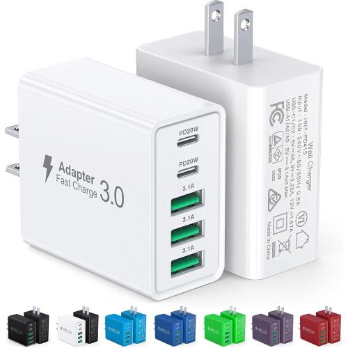 Φορτιστής τοίχου USB-C 60W 2 τεμαχίων, μπλοκ γρήγορης φόρτισης PD 5 θυρών (2C+3A), συμβατός