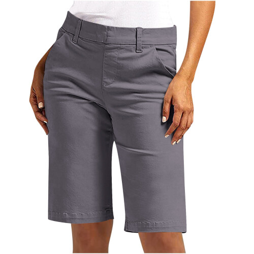 Γυναικείο χακί σορτς cargo, Plus size 3XL-5XL, στενή εφαρμογή, με τσέπες, ανθεκτικό στους