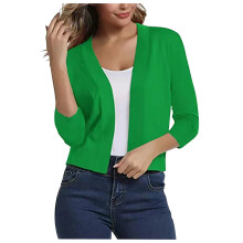Gilet court à manches longues et col en V ouvert sur le devant, boutonné, pour femme, couleur unie, idéal avec un vêtement d'extérieur