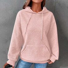 Waffle Hoodies voor Dames, Casual Hoodies voor Dames, Pullover met Waffle-print, Lange Mouwen, Capuchon met Trekkoord en Zak, 2024, Roze, XXL