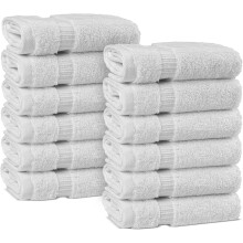 Premium Cotton Absorbent Turkish Towels (Washcloths - 12 Piece, White)