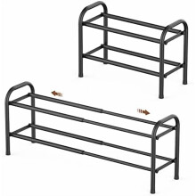 2-laags uitschuifbaar schoenenrek, verstelbare schoenenplank, opbergrek, robuust metalen vrijstaand schoenenrek voor hal, kast of deuropening (zwart)