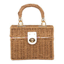 Dámska kabelka z prúteného štvorcového crossbody ratanu, prenosná malá boxová taška, crossbody taška