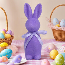 Paashaasdecoratie met fluweelachtige afwerking en strik – lente tafeldecoratie, paasdecoratie voor binnen, geschikt voor thuis en feestjes
