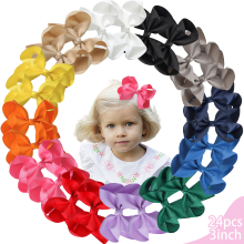 24 stuks 3 inch effen gekleurde lint haarstrikjes met clipjes, styling set in meerdere tinten