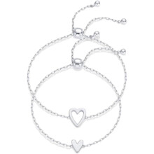 14K Gold Plated Heart Charm Bracelet Set for Women 2-Piece