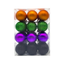 Lot de 24 boules de Noël décoratives pour sapin d'Halloween, 6 cm de diamètre, en plastique avec boucle, pour une décoration extérieure idéale