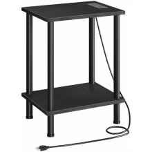 Table d'appoint avec station de recharge, ports USB/prises, rangement à 2 niveaux pour petits espaces – Noir BK09UBZ01