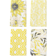 Yellow Floral Leaves Boho Kitchen Towels Dish Towels, 18x26 Inch Seasonal Decoration Hand Towels Set of 4