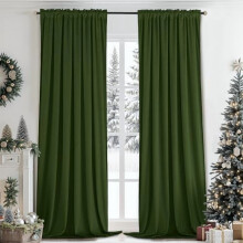 Olive Green Velvet Curtains 84" for Living Room, Rod Pocket Blackout & Thermal Insulated Drapes (2 Panels, W52xL84), Compatible with Standard Rods