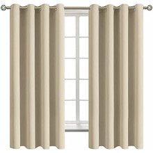 Room Darkening Curtains 63 Inches Long - Grommet Thermal Insulated Drapes Window Treatment Curtains for Bedroom, 2 Panels, 52 x 63 Inch, Beige