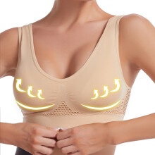 lulshou Sportbeha's voor dames, naadloze, comfortabele, naadloze, ademende sportbeha zonder beugel, met push-up effect (beige, maat L)