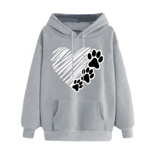 Sweat à capuche imprimé cœurs pour femme, col rond, manches longues, gris, taille M, idéal pour la Saint-Valentin