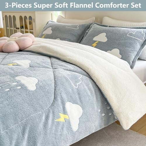 Fleece Comforter Set Queen 3-Piece Microfiber 1
