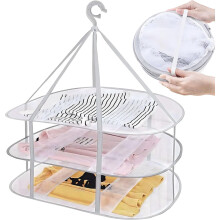 3Tier Hanging Sweater Drying Rack Flat Mesh Foldable Clothes Drying Rack Large Capacity Windproof Laundry Drying Rack for Indoor Outdoor