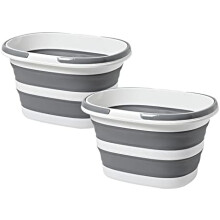 16L Collapsible Bucket 2-Pack, Lightweight & Portable for Cleaning, Camping, Storage – Space-Saving, Multiuse, Grey – Compatible with Standard