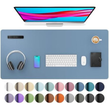 Leather Desk Pad Protector – Non-Slip PU Leather Desk Mat, Waterproof, for Office & Home (Denim Blue, 36" x 17")