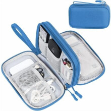 Electronic Organizer Bag – Portable Waterproof Double-Layer Cable & Accessory Case for Charger, Earphone, Phone, Cord (Medium, Cyan)