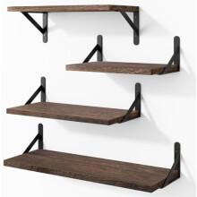Floating Shelves for Wall, Different Sizes Dark Carbonized Brown Wall Shelves for Living Room, Bathroom, Bedroom, Kitchen, Home Decor (Set of 4)