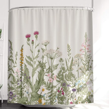 Rideau de douche épais et résistant à motif floral 183 x 183 cm, motif botanique de fleurs sauvages et de feuilles vertes – Imperméable,
