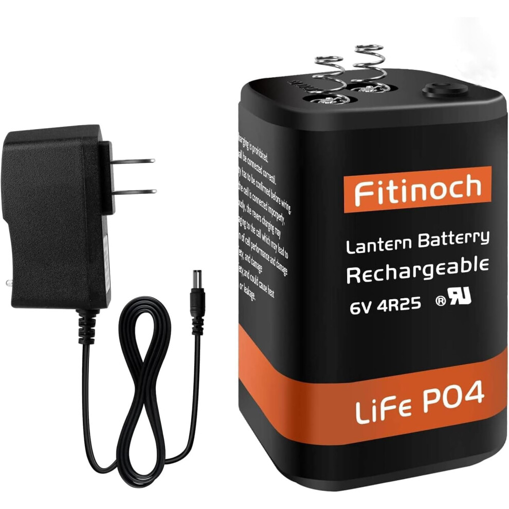 Rechargeable 6V 4.5Ah Lifepo4 Lantern Battery With Charger, 1500 Cycles, Bms, Screw Terminals, 4R25 Replacement (1 Pack) 9448990475308
