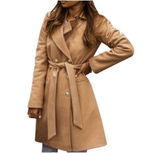Manteau UTTOASFAY Femme Automne et Hiver Manteau en Laine Ă Revers Veste Trench Longue Pardessus Kaki 4(S)