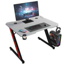 32 Zoll (81 cm) Z-förmiger Gaming-Schreibtisch mit Carbonfaser-Oberfläche, Getränkehalter und Kopfhörerhaken, Grau