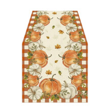 Chemin de table automnal en lin imprimé citrouilles et feuilles d'érable, idéal pour la salle à manger, la cuisine, les fêtes, Thanksgiving et