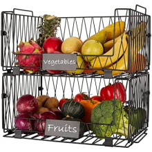 2-Pack XXL Stackable Wire Pantry Baskets for Fruits, Veggies, Snacks, Onions, Potatoes, Cans – Compatible with Standard Cabinets